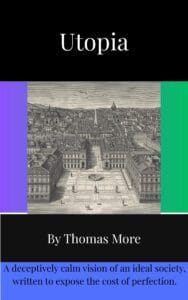 Book cover for Utopia by Thomas More featuring a 16th century engraving of an idealised city, available free in the Atlas Bibliotheca