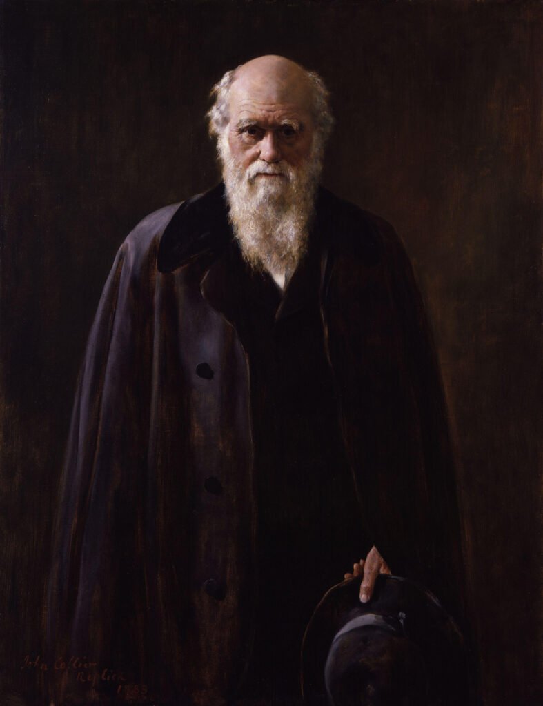 Portrait of Charles Darwin by John Collier, showing Darwin in a dark coat with a long white beard