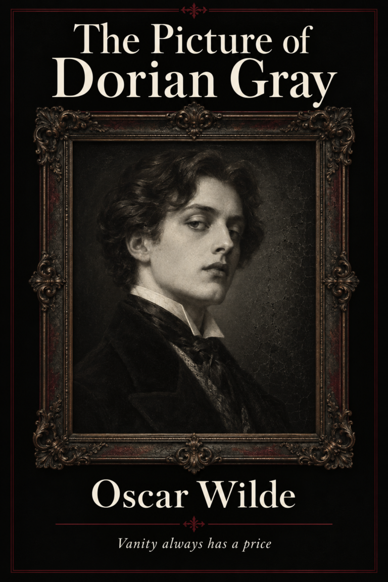 The Picture of Dorian Gray: Cover of The Picture of Dorian Gray by Oscar Wilde, featuring a young Victorian man in an ornate framed portrait.